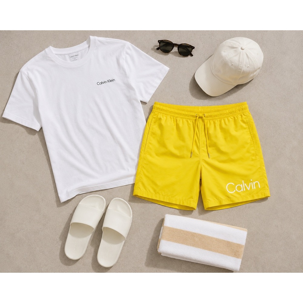Calvin Klein Swim Trunks Mens XL Yellow Logo Board Shorts Coastal grandpa Yacht